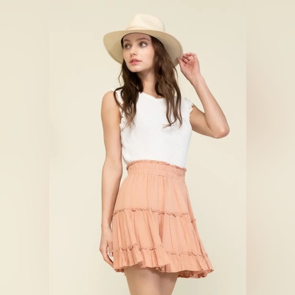 Tiered Khaki Army Green Mini Skirt - Picture 1 of 5